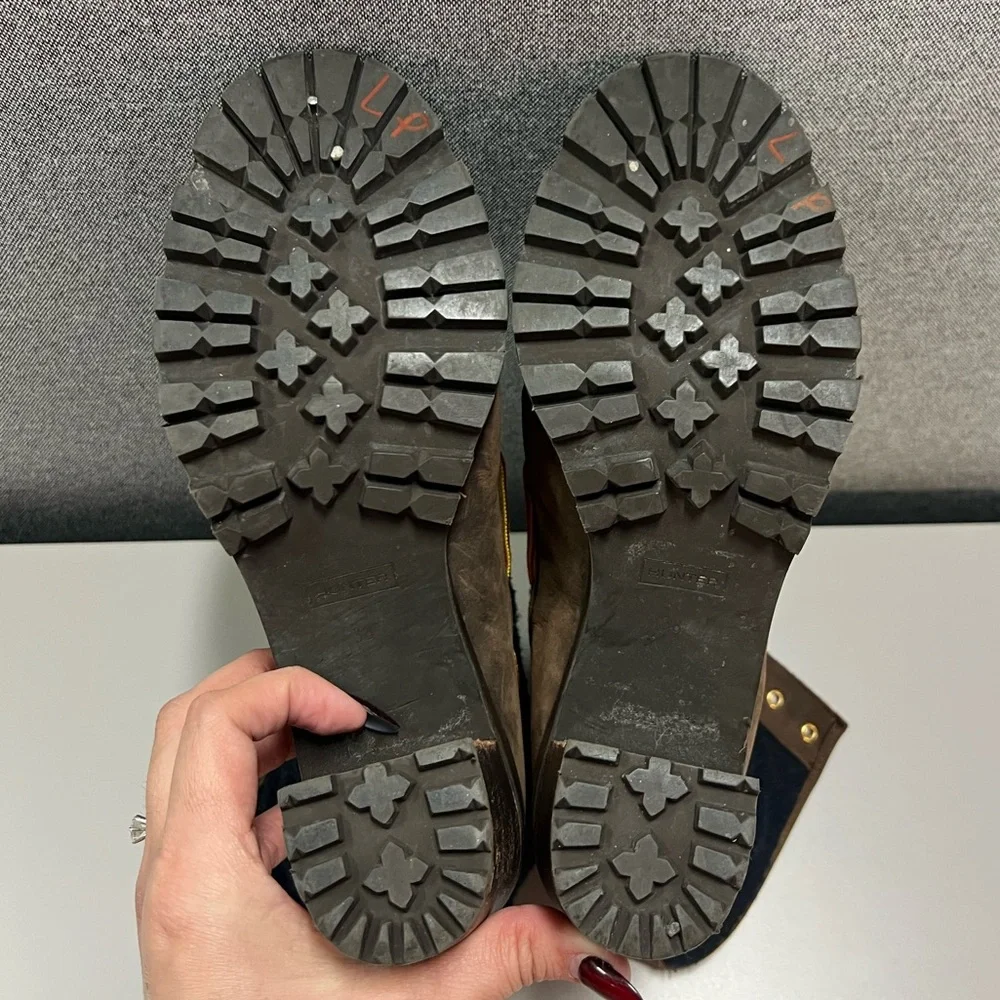 Hunter Henson Boots Navy Quilted Brown Oiled Leather Heeled Size 38 - Picture 13 of 14